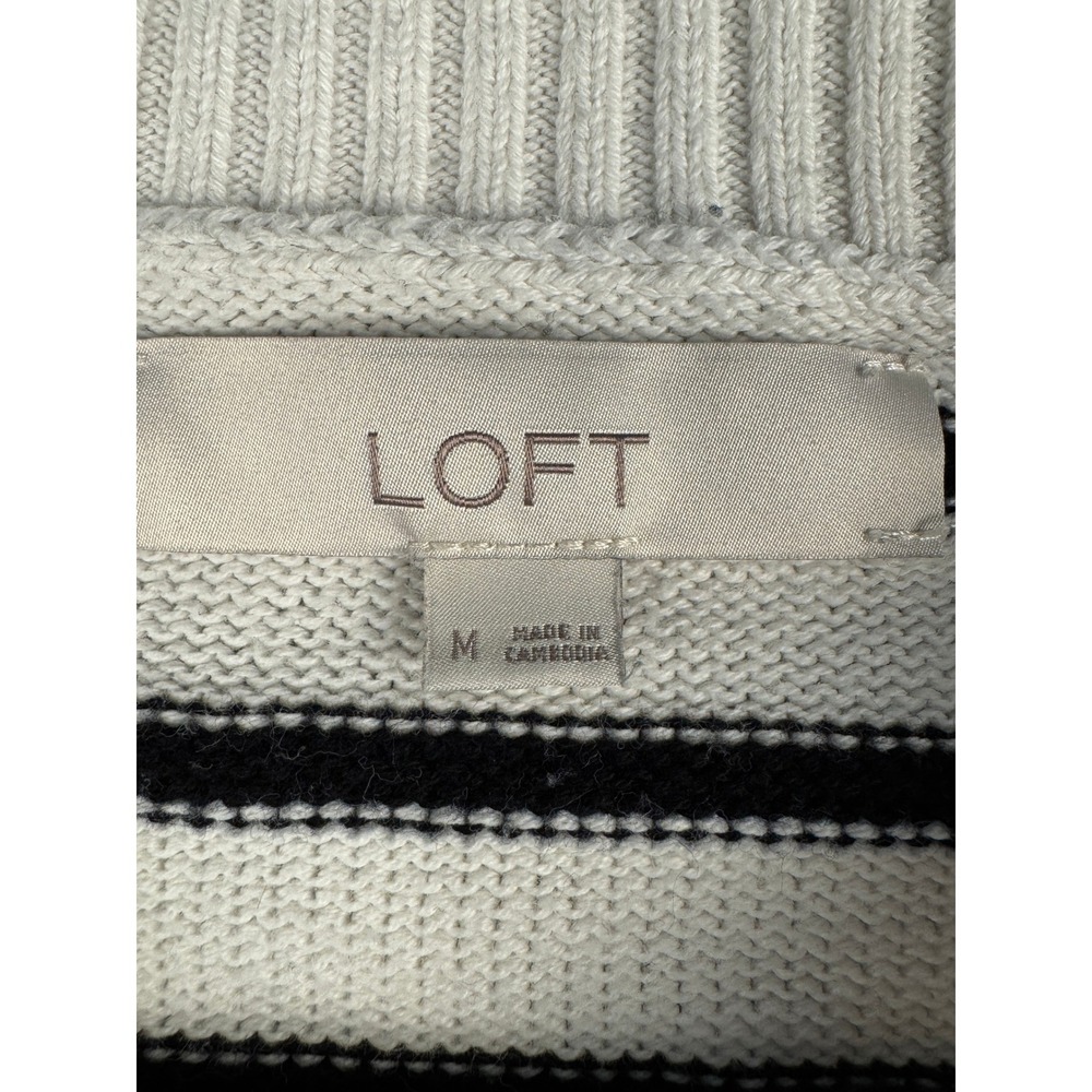 LOFT Bee Stripe Sweater‎ Medium Black White Cotton Crewneck Long Sleeve - Picture 5 of 9